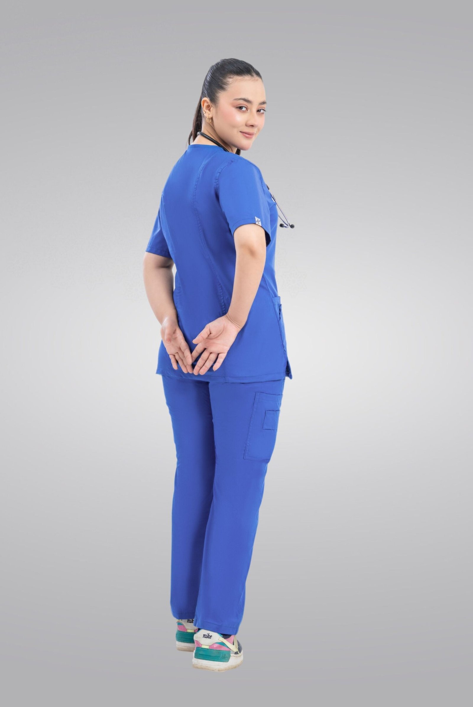 Royal Blue Classic Curve Scrub Suit for Women by MK Scrub - Image 6