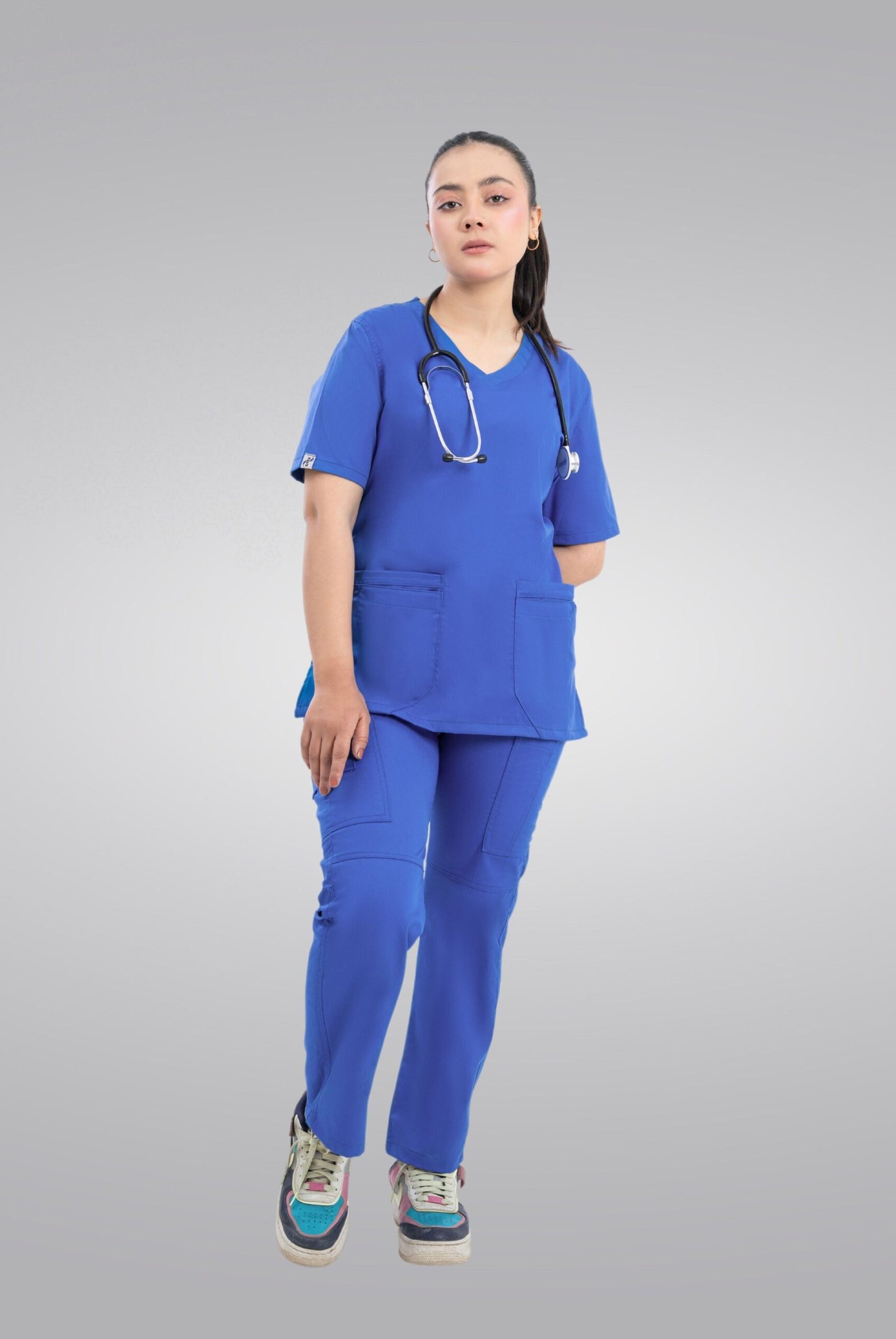 Royal Blue Classic Curve Scrub Suit for Women by MK Scrub - Image 2