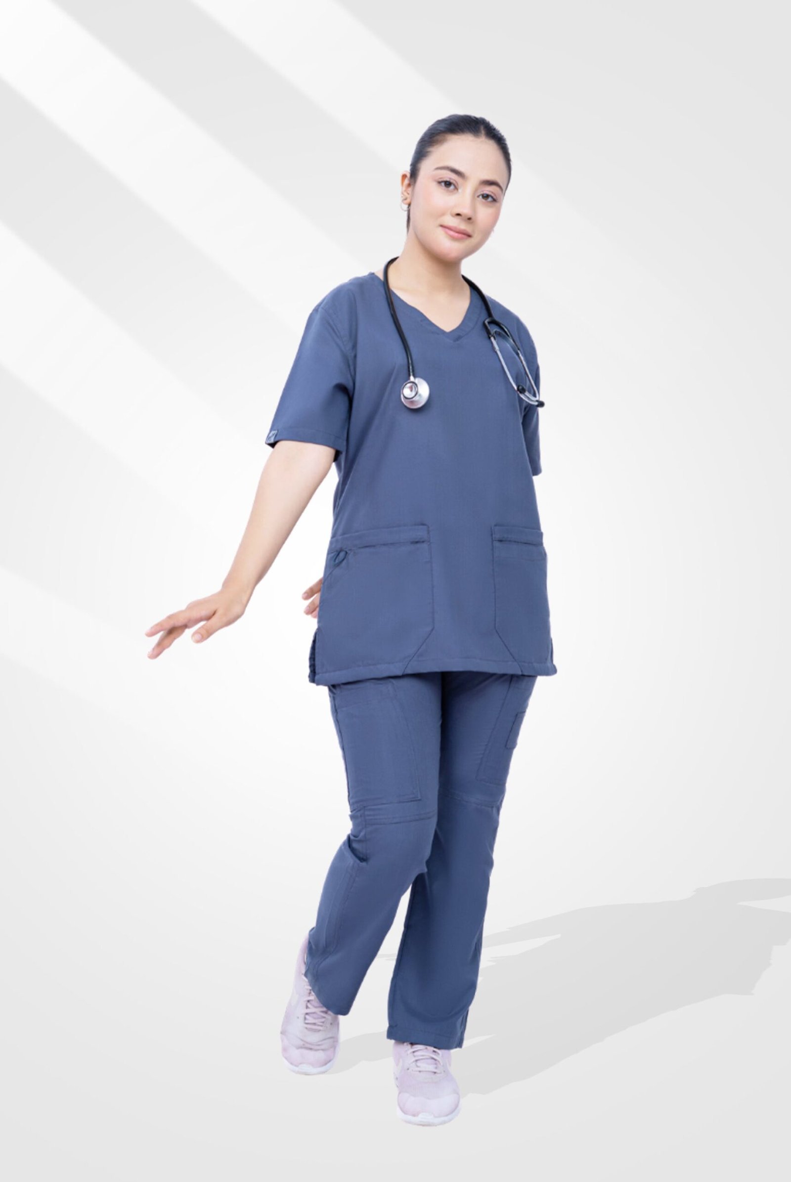 Classic Curv Steel Grey Scrub Suit for Women by MK Scrub